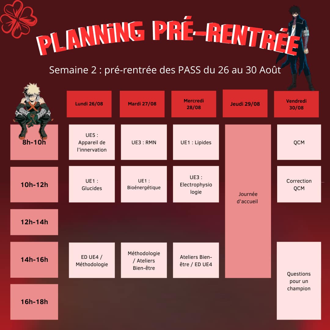 Planning de pré-rentrée des PASS w2